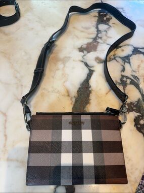 Burberry Black Brown White Plaid Crossbody Pouch